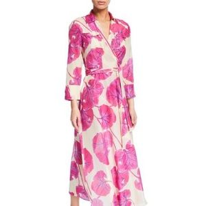 Diane von furstenberg kilea kimono leaf pink white cream collared dress floral